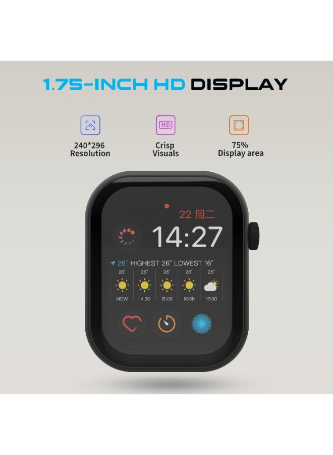 G-Tab GLS1 Smartwatch for Women, Bluetooth Calling, 1.75” Full Touch Screen, Heart Rate, Sleep & Fitness Tracker, IP68 Waterproof, Compatible with Android & iOS – Black - Image 2